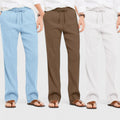 Men's Linen Blend Loose Fit Pant Combo White Brown Blue