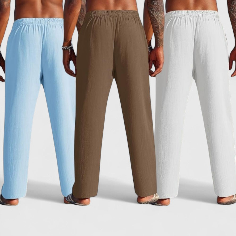 Men's Linen Blend Loose Fit Pant Combo White Brown Blue