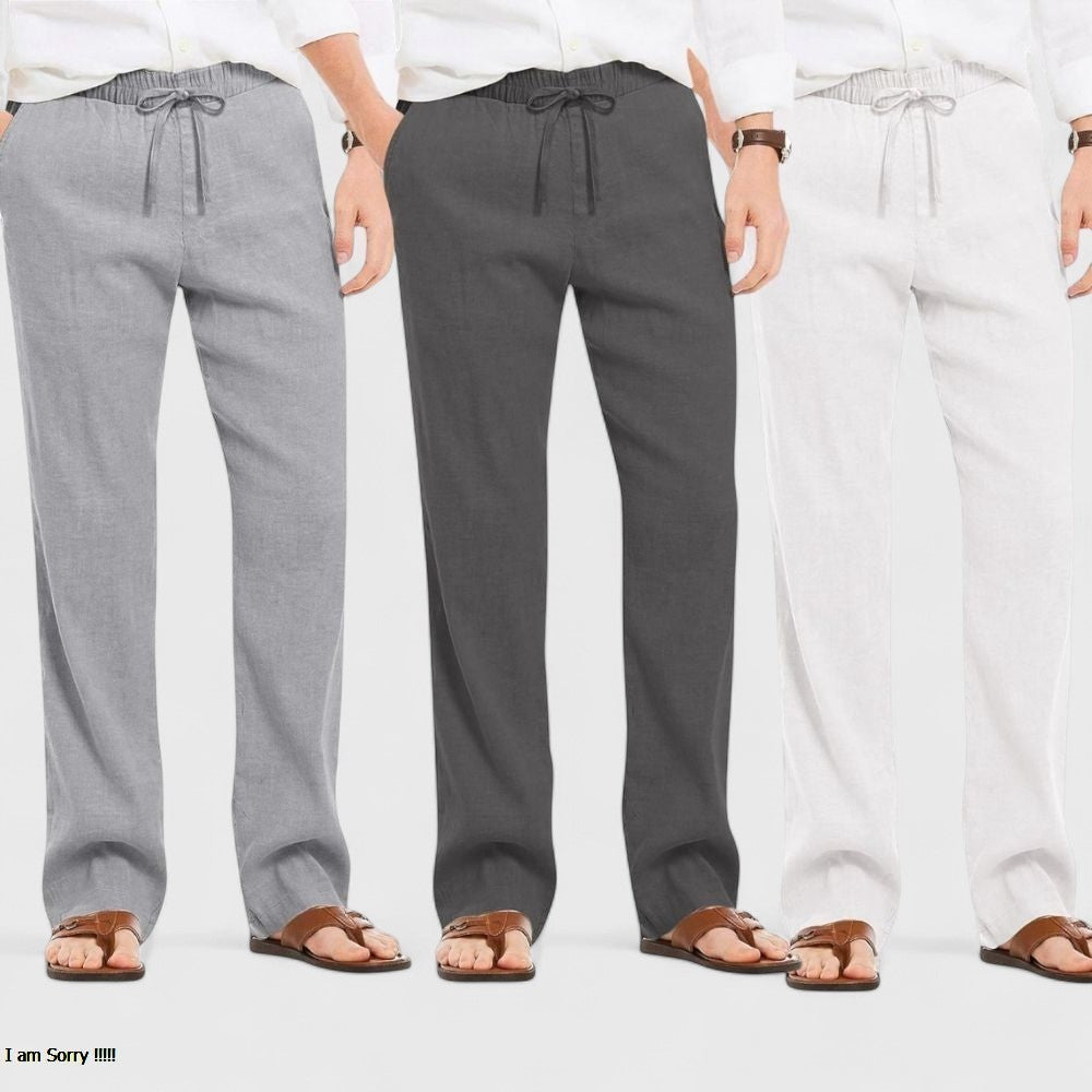 Men's Linen Blend Loose Fit Pant Combo White Dark Gray Gray