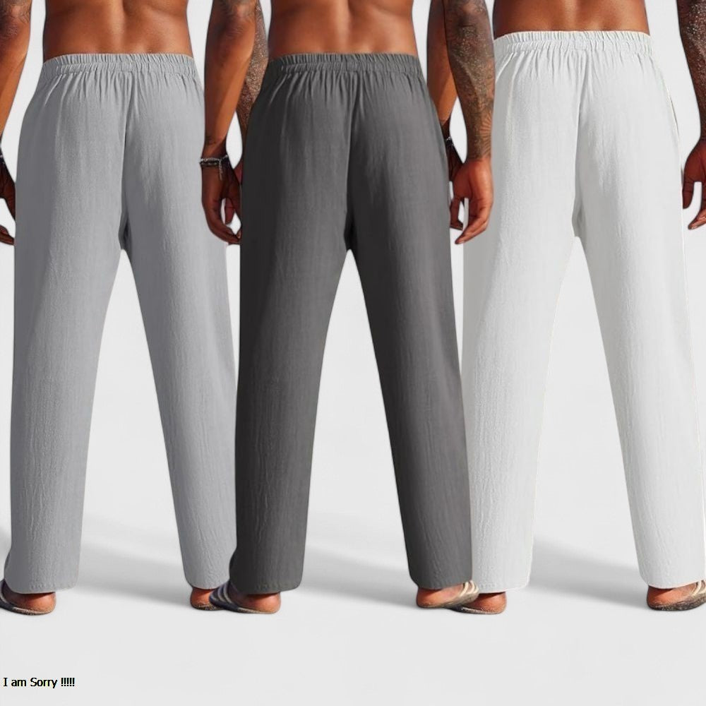 Men's Linen Blend Loose Fit Pant Combo White Dark Gray Gray