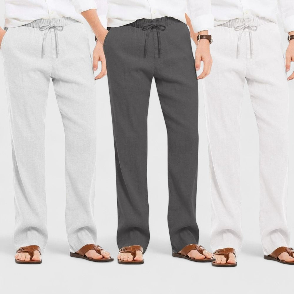 Men's Linen Blend Loose Fit Pant Combo White Dark Gray Light Gray