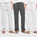 Men's Linen Blend Loose Fit Pant Combo White Dark Gray Light Gray