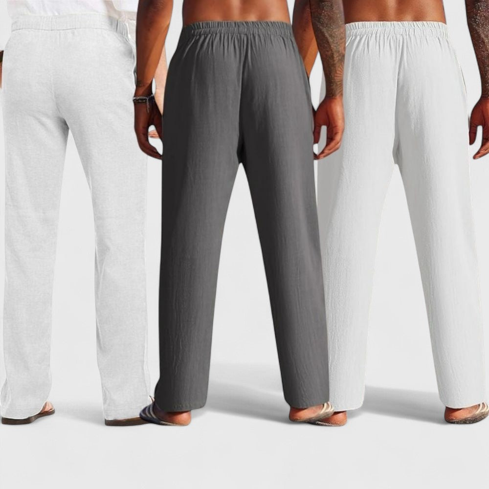 Men's Linen Blend Loose Fit Pant Combo White Dark Gray Light Gray