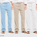 Men's Linen Blend Loose Fit Pant Combo White Light Beige Blue