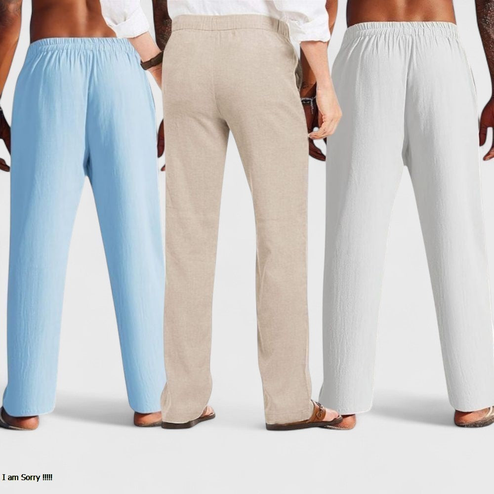 Men's Linen Blend Loose Fit Pant Combo White Light Beige Blue