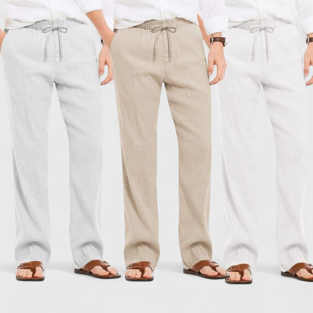 Men's Linen Blend Loose Fit Pant Combo White Light Beige Light Gray