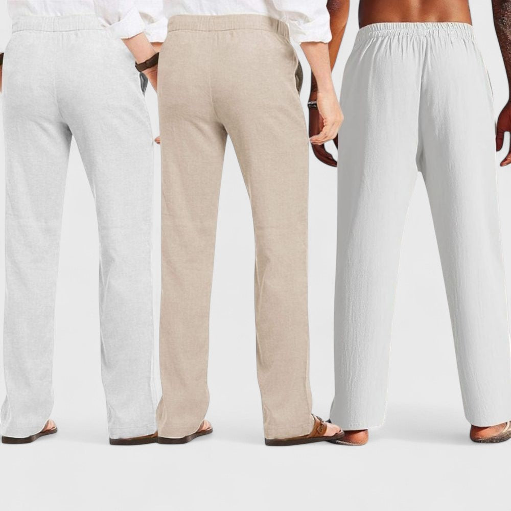 Men's Linen Blend Loose Fit Pant Combo White Light Beige Light Gray
