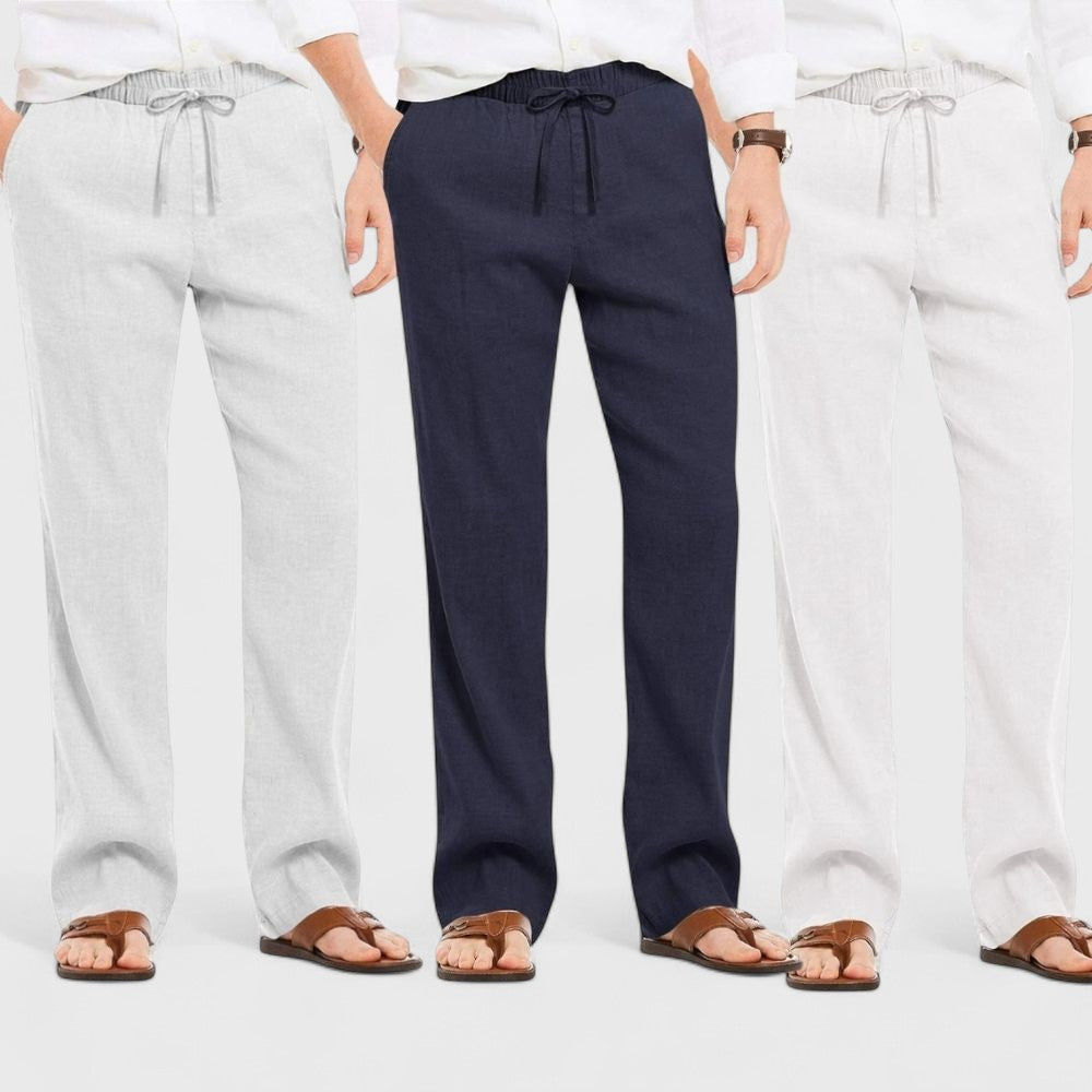 Men's Linen Blend Loose Fit Pant Combo White Navy Blue Light Gray