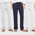 Men's Linen Blend Loose Fit Pant Combo White Navy Blue Light Gray