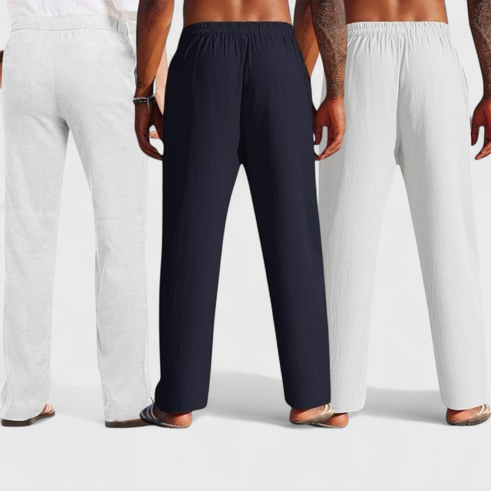 Men's Linen Blend Loose Fit Pant Combo White Navy Blue Light Gray