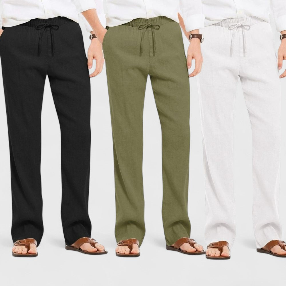 Men's Linen Blend Loose Fit Pant Combo White Olive Green Black