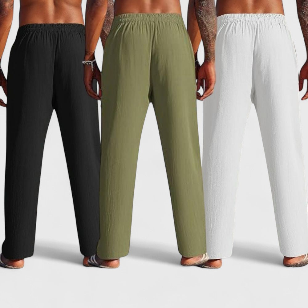 Men's Linen Blend Loose Fit Pant Combo White Olive Green Black