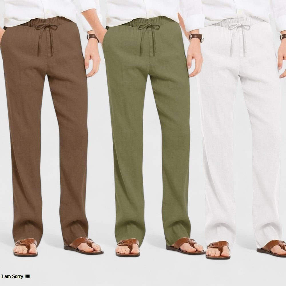 Men's Linen Blend Loose Fit Pant Combo White Olive Green Brown