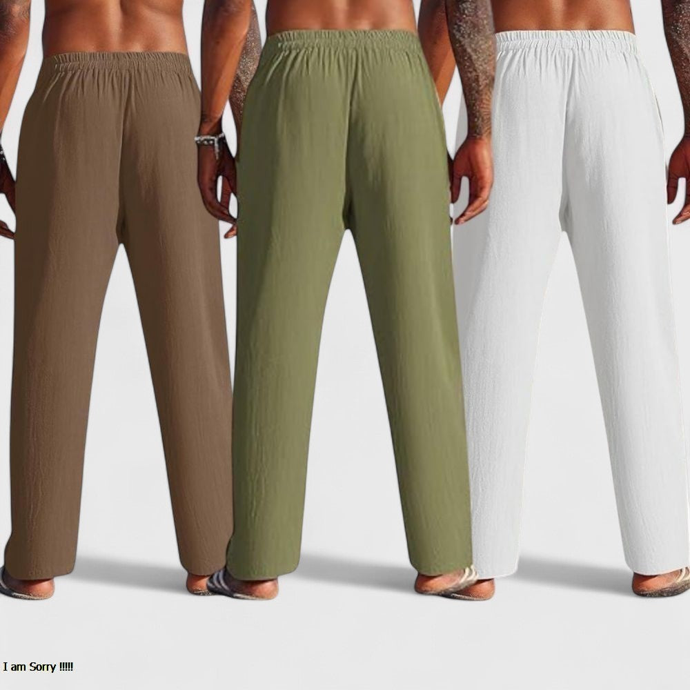 Men's Linen Blend Loose Fit Pant Combo White Olive Green Brown