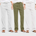 Men's Linen Blend Loose Fit Pant Combo White Olive Green Light Gray