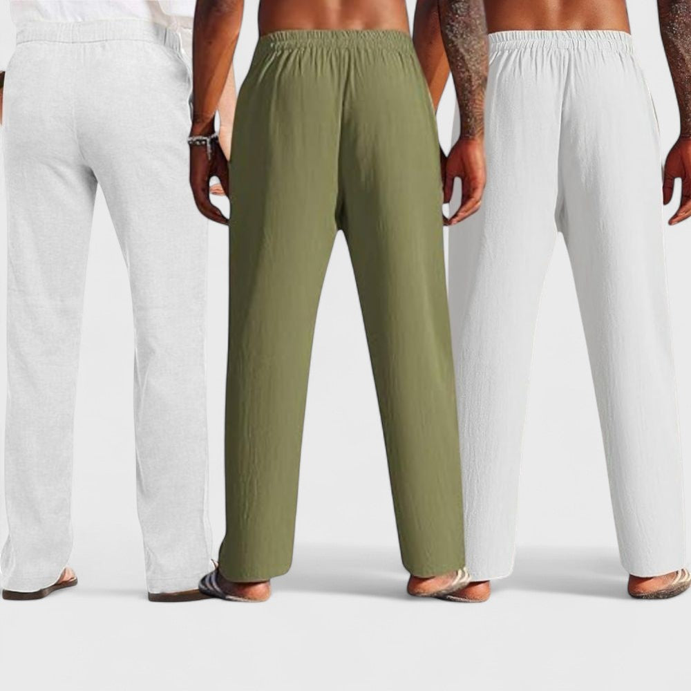 Men's Linen Blend Loose Fit Pant Combo White Olive Green Light Gray