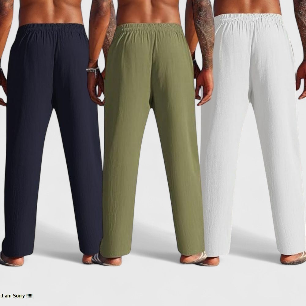 Men's Linen Blend Loose Fit Pant Combo White Olive Green Navy Blue