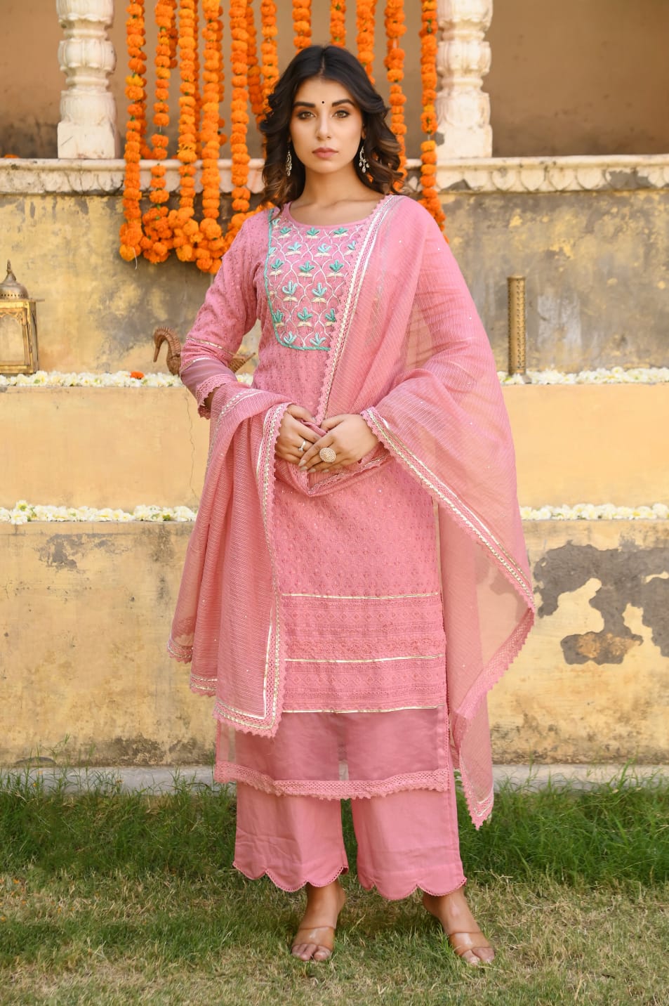 SALE: Onion Pink Handwork Romance Suit (3 piece)