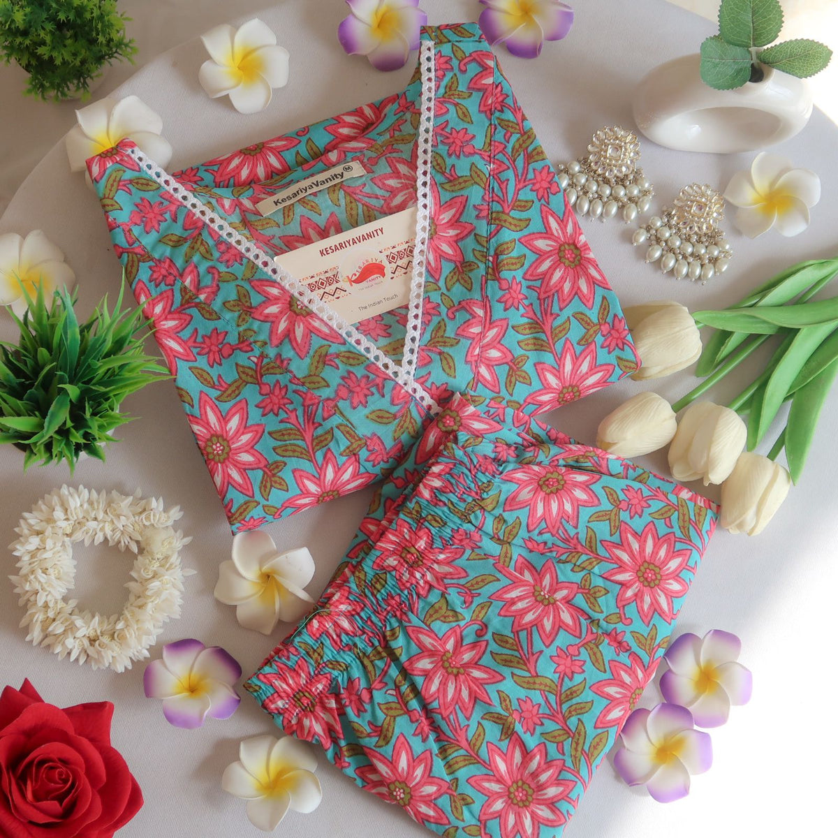 Aasmani Phool Lace Suit Set - Sukoon 3.0 (Slim Fit)