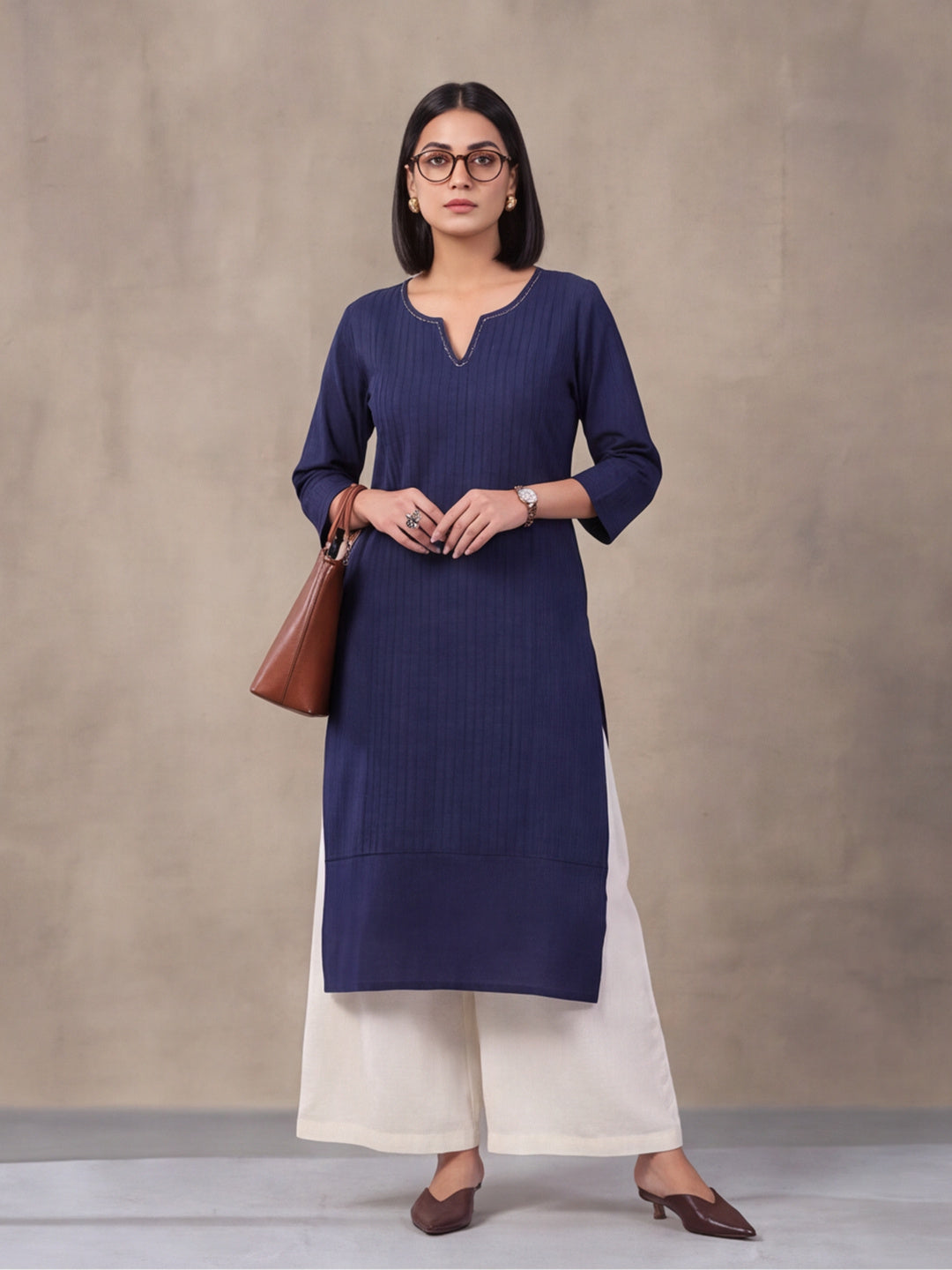 Jaipur Kurti Women's Solid Straight Pure Cotton Kurta Navy Blue