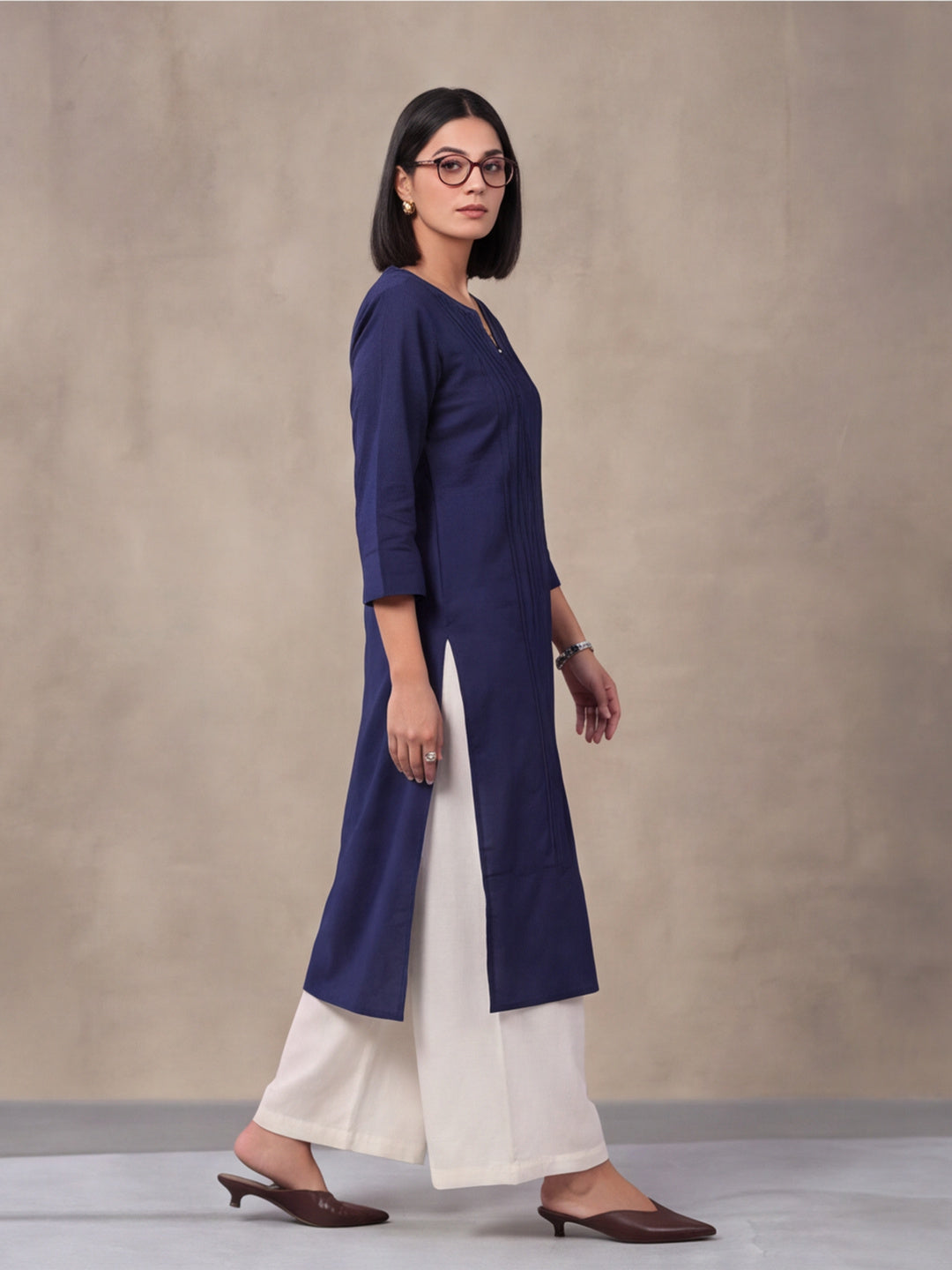Jaipur Kurti Women's Solid Straight Pure Cotton Kurta Navy Blue