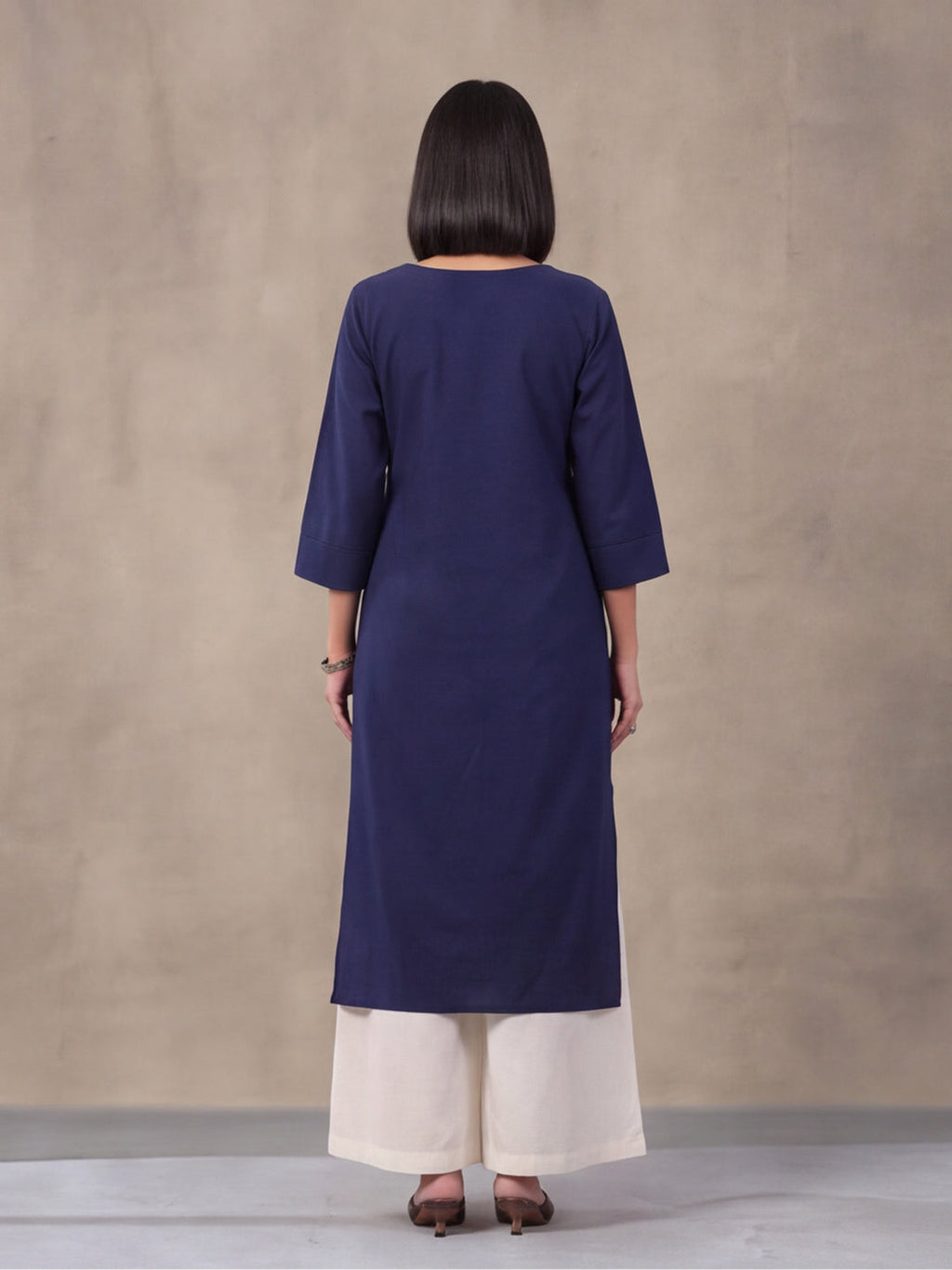 Jaipur Kurti Women's Solid Straight Pure Cotton Kurta Navy Blue