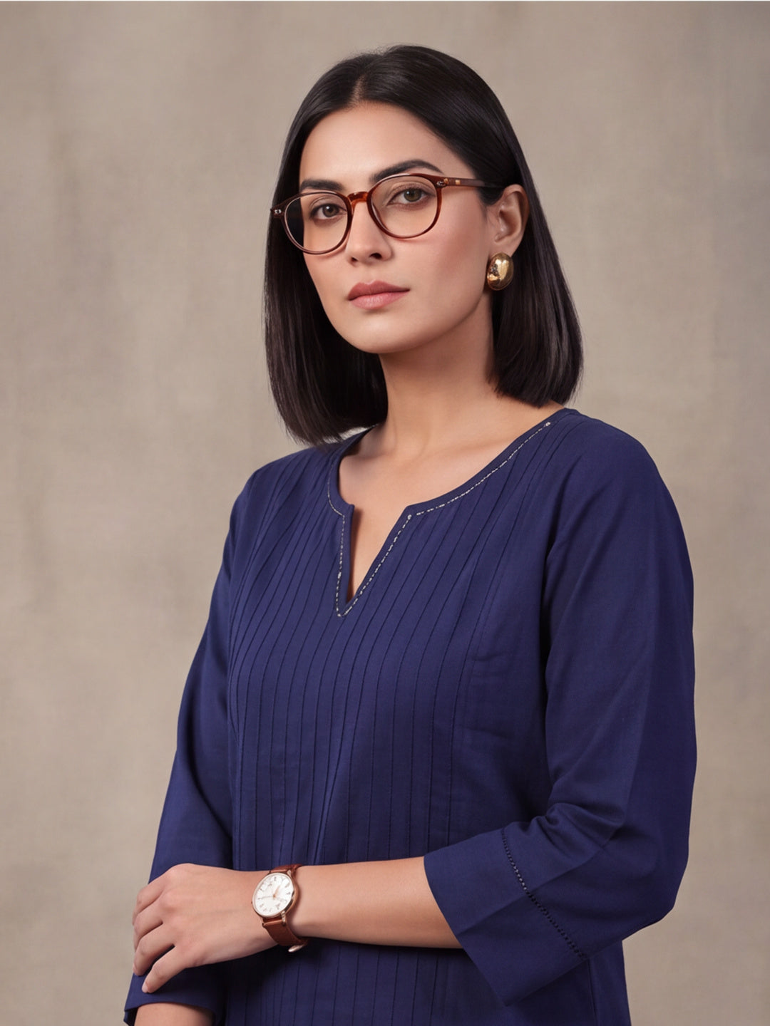 Jaipur Kurti Women's Solid Straight Pure Cotton Kurta Navy Blue