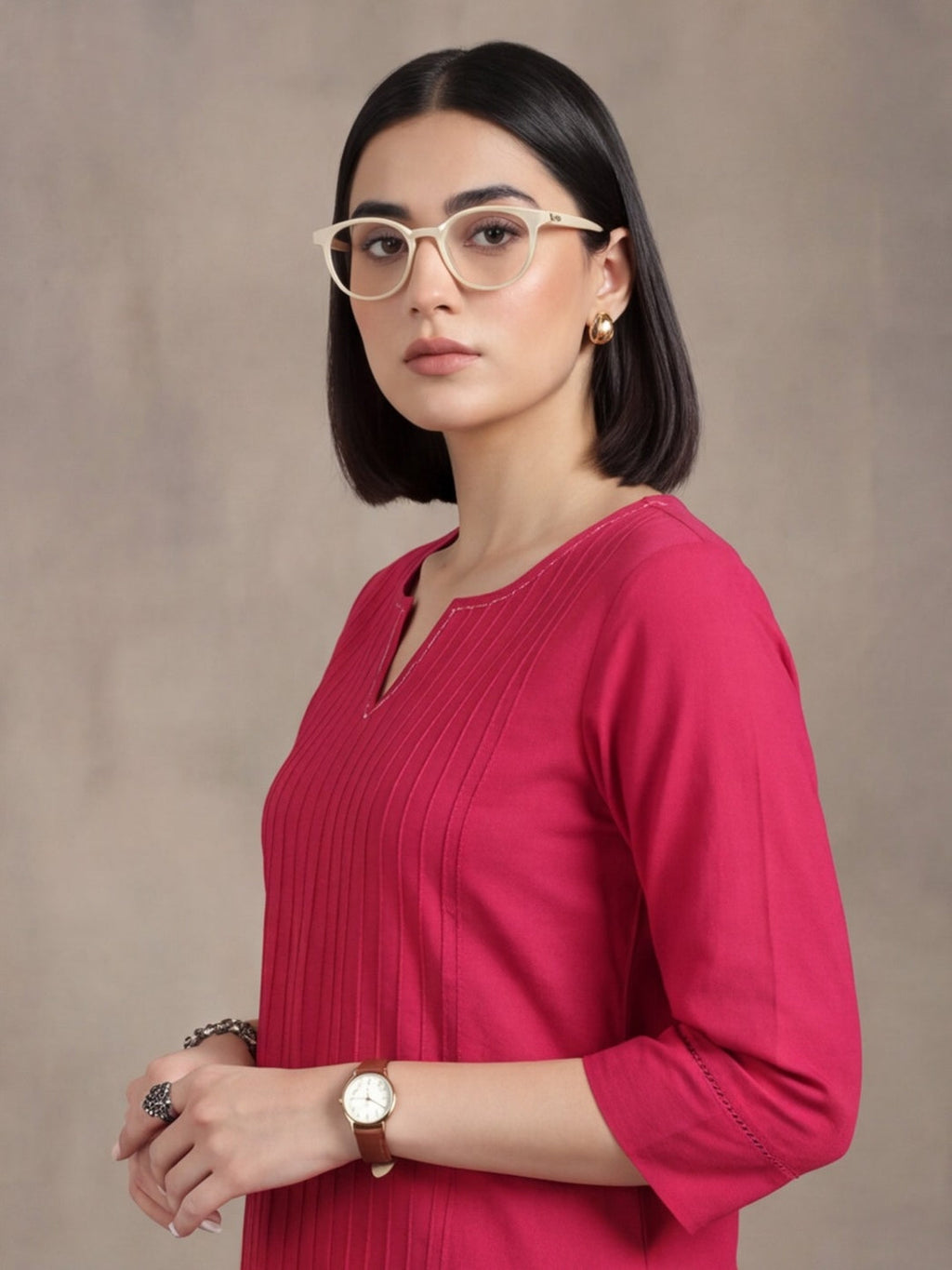 Jaipur Kurti Women's Solid Straight Pure Cotton Kurta Fuchsia