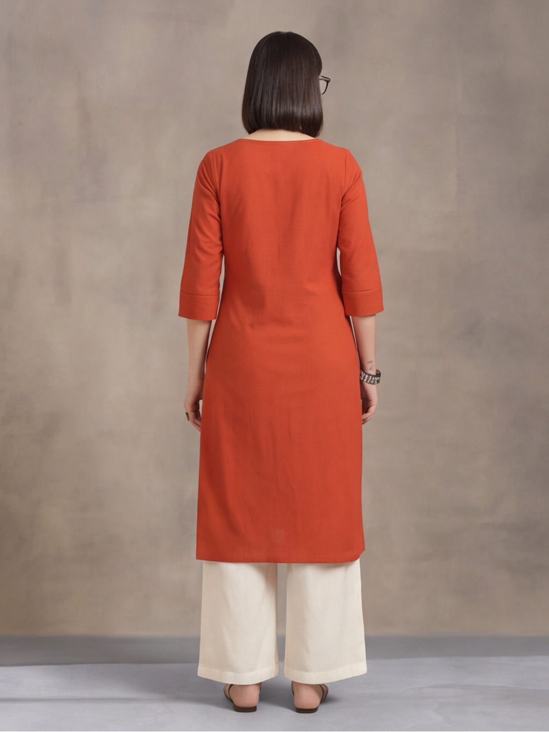 Jaipur Kurti Women's Solid Straight Pure Cotton Kurta Rust
