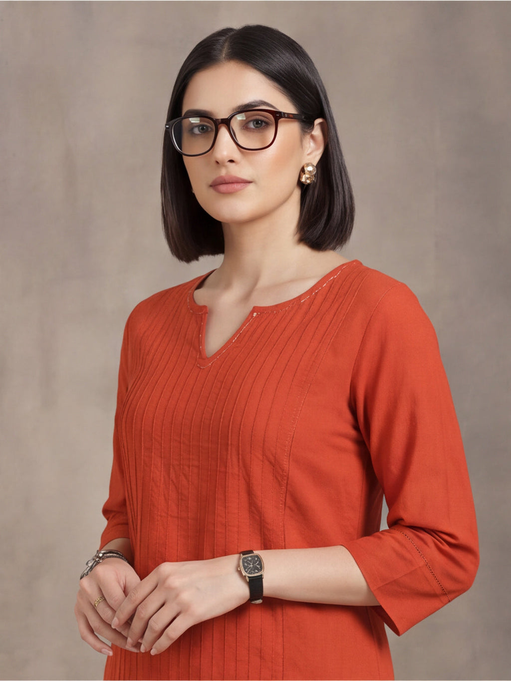 Jaipur Kurti Women's Solid Straight Pure Cotton Kurta Rust