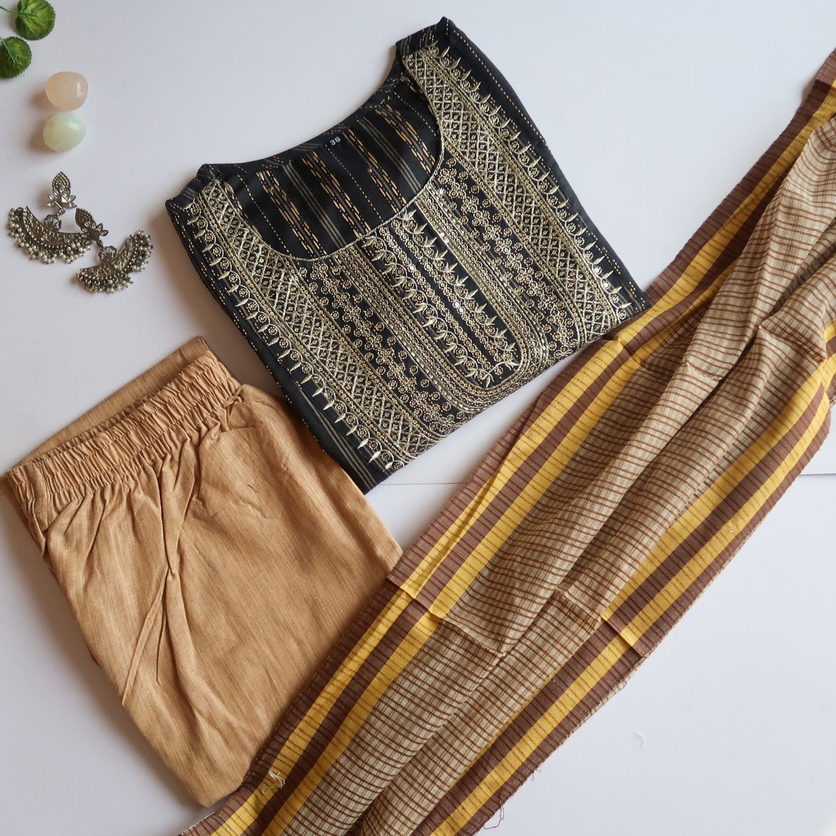 Handwoven cotton Sequin Suit : Black