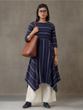 Jaipur Kurti Women's Striped A-Line Cotton Kurta Navy Blue