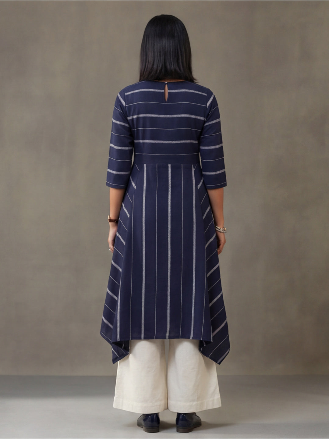 Jaipur Kurti Women's Striped A-Line Cotton Kurta Navy Blue