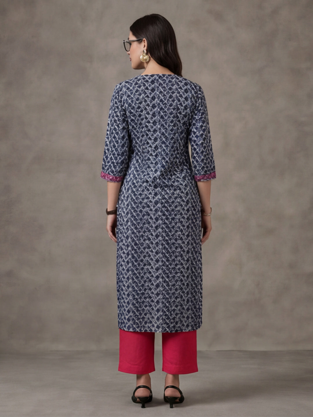 Jaipur Kurti Women's Floral Printed Straight Pure Cotton Kurta Dark Blue