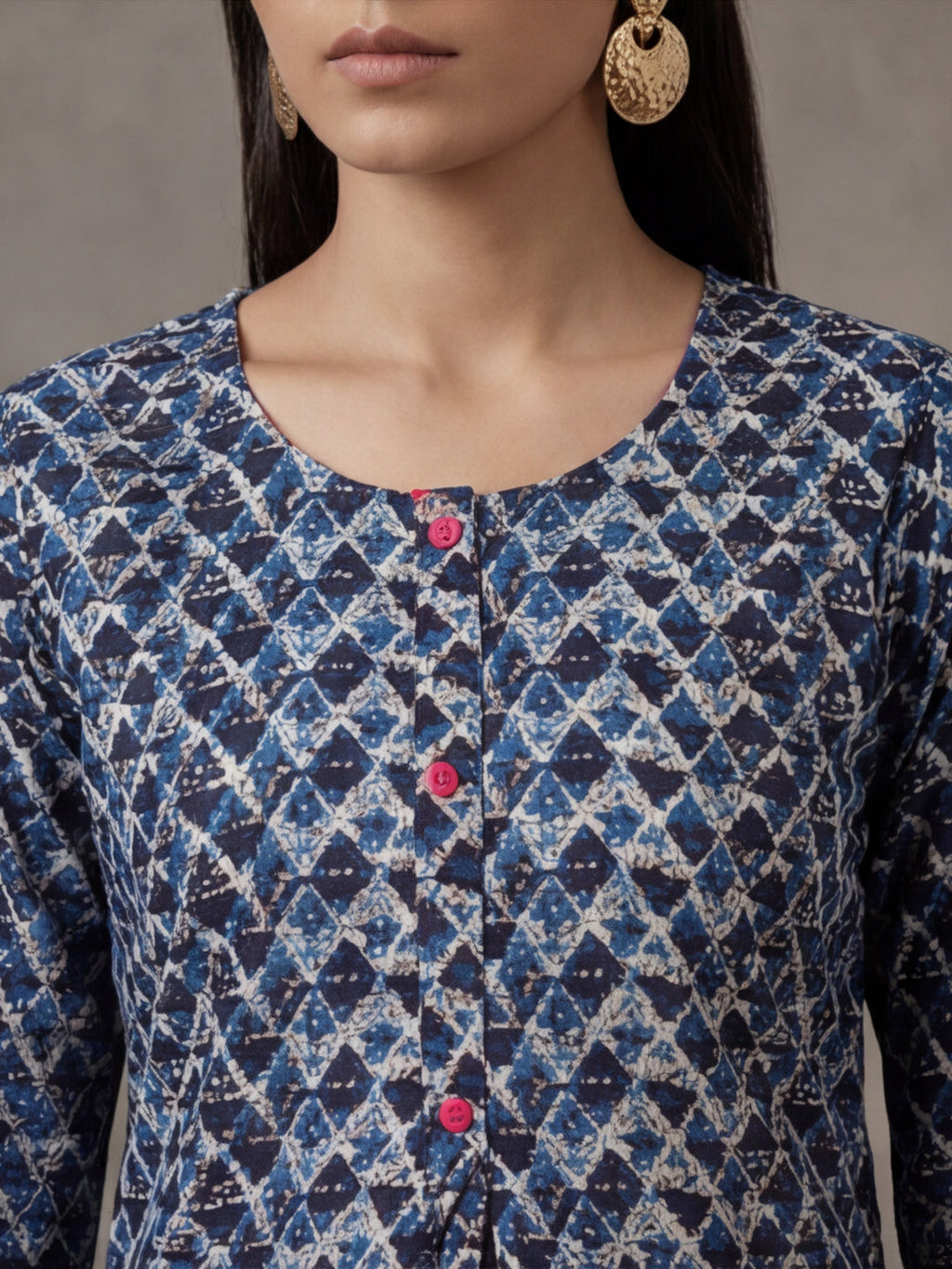 Jaipur Kurti Women's Floral Printed Straight Pure Cotton Kurta Dark Blue