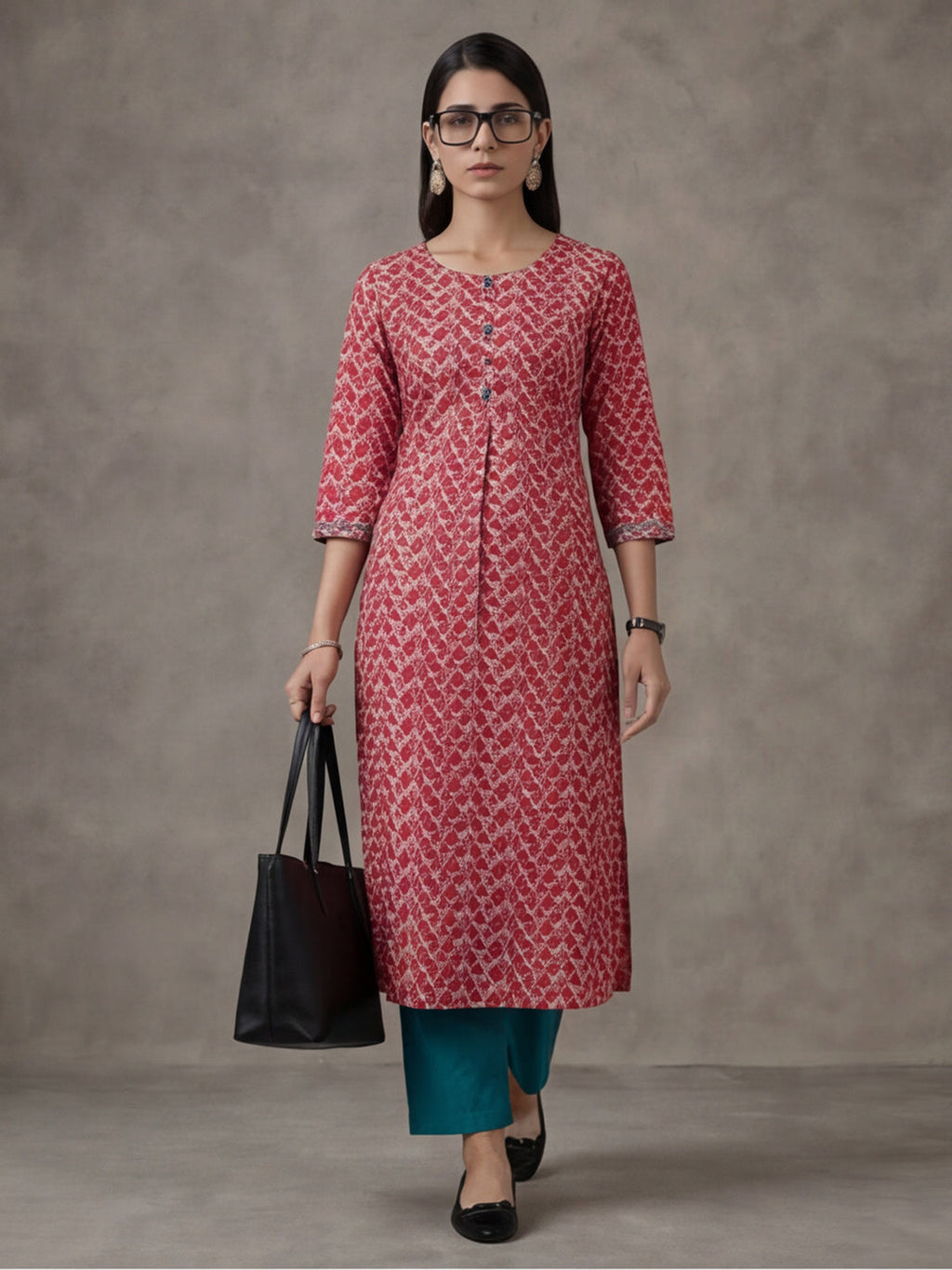 Jaipur Kurti Women's Floral Printed Straight Pure Cotton Kurta Fuchsia