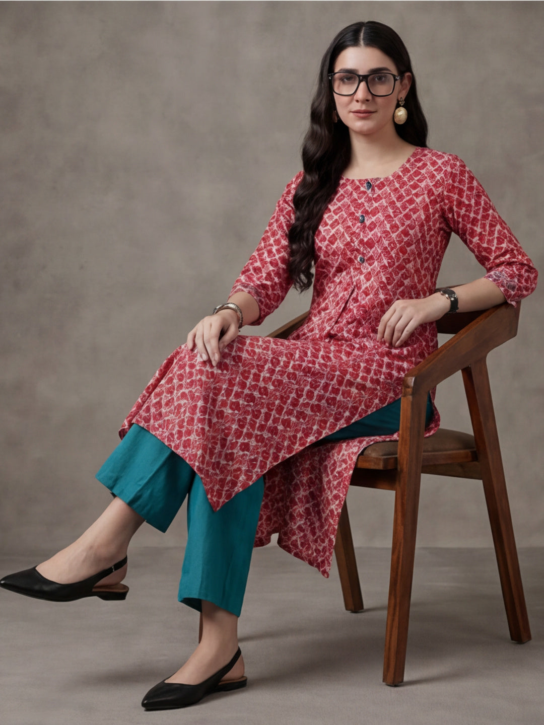 Jaipur Kurti Women's Floral Printed Straight Pure Cotton Kurta Fuchsia