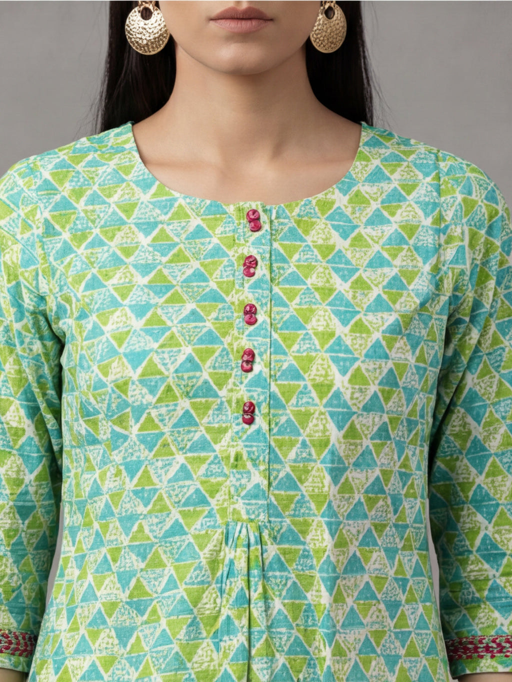 Jaipur Kurti Women's Floral Printed Straight Pure Cotton Kurta Green
