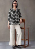 Jaipur Kurti Women's Checked Gathered Cotton Kurti Black & White