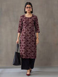 Jaipur Kurti Women's Floral Printed Straight Pure Cotton Kurta Maroon