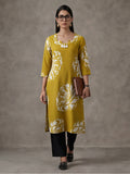 Jaipur Kurti Women's Floral Embroidered Straight Kurta Cotton Yellow