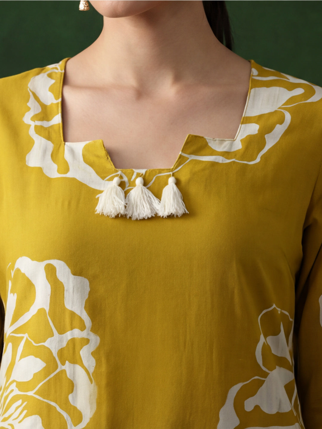 Jaipur Kurti Women's Floral Embroidered Straight Kurta Cotton Yellow