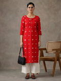 Jaipur Kurti Women's Bandhani Printed Straight Viscose Rayon Kurta Red