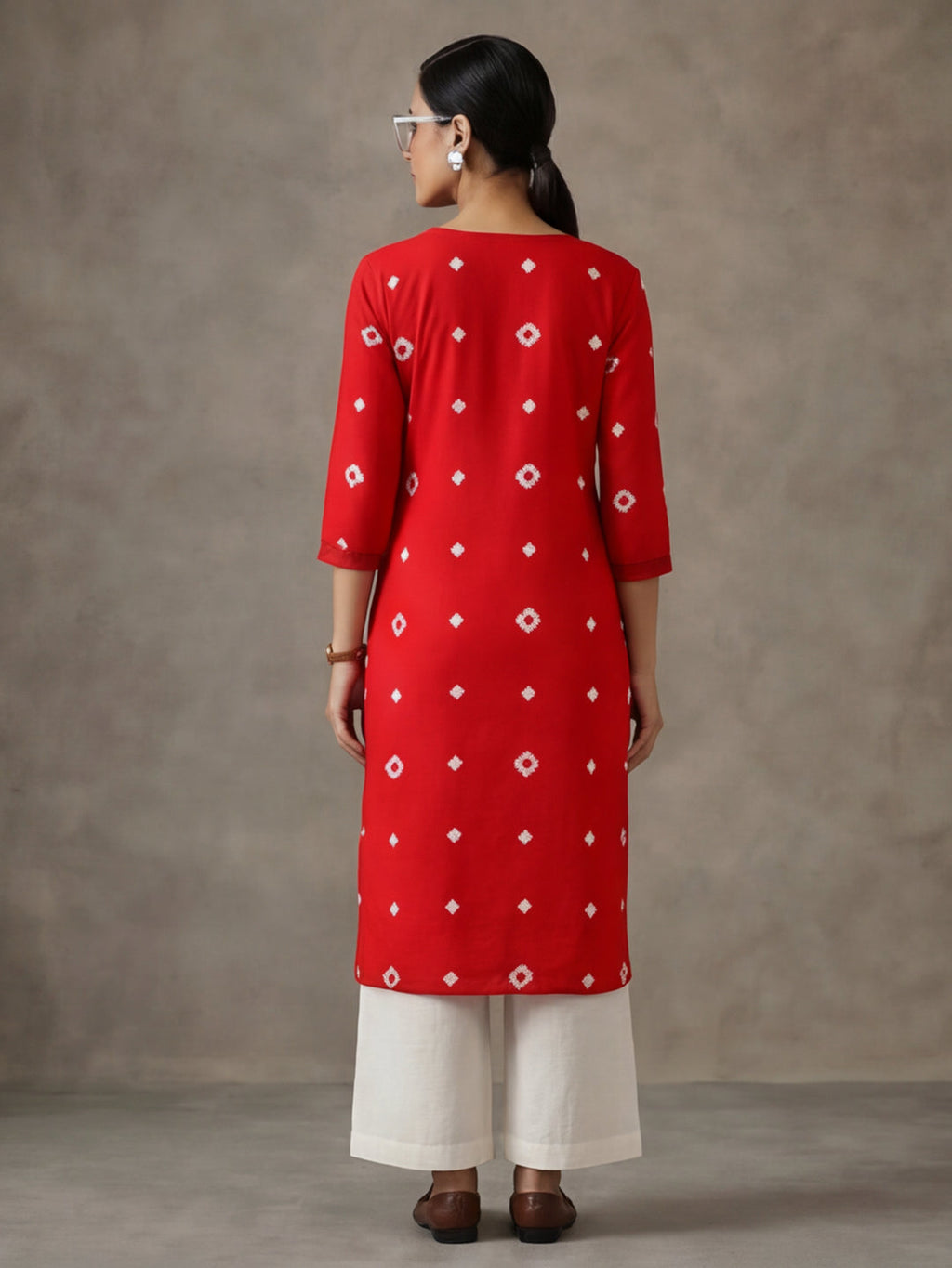 Jaipur Kurti Women's Bandhani Printed Straight Viscose Rayon Kurta Red