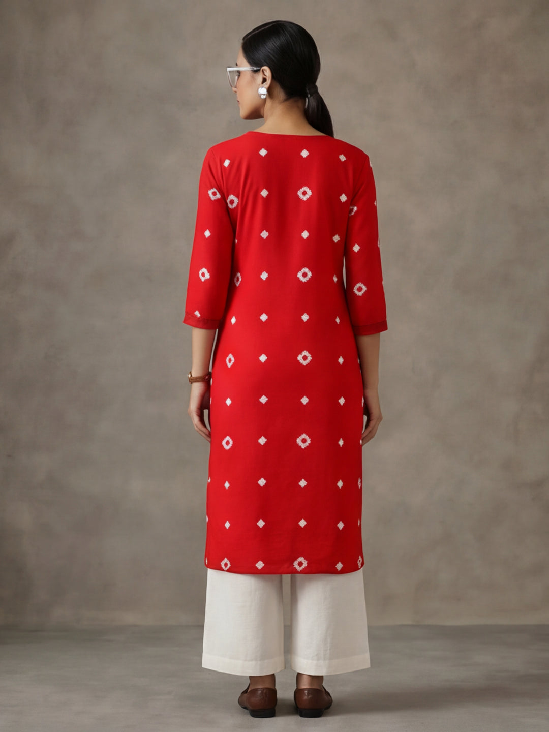 Jaipur Kurti Women's Bandhani Printed Straight Viscose Rayon Kurta Red