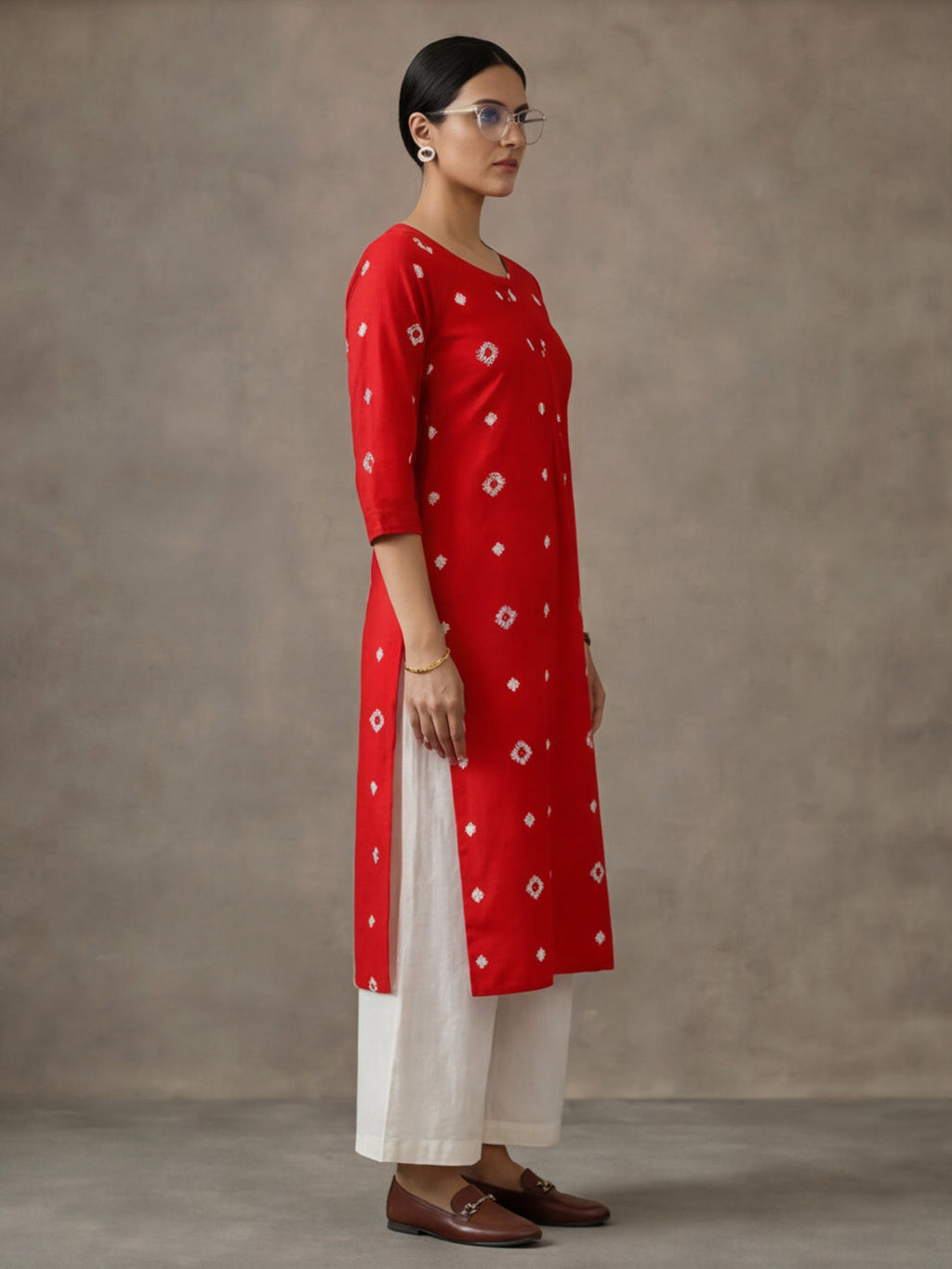 Jaipur Kurti Women's Bandhani Printed Straight Viscose Rayon Kurta Red