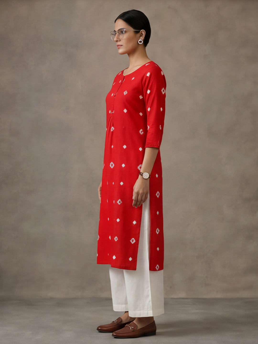 Jaipur Kurti Women's Bandhani Printed Straight Viscose Rayon Kurta Red
