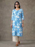 Jaipur Kurti Women's Floral Embroidered Straight Kurta Viscose Rayon Blue