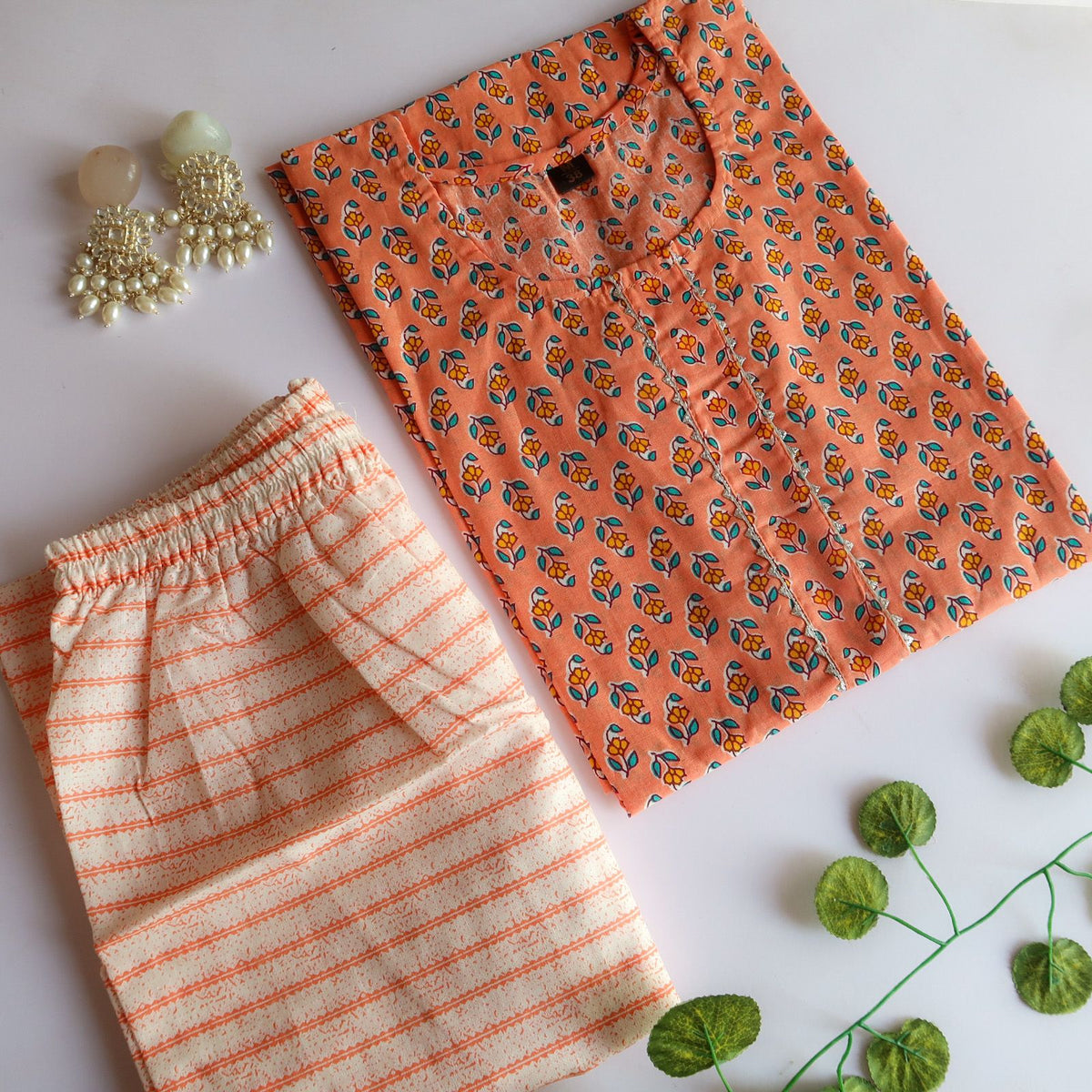 Peach Floral Butti Slim Fit Suit Set