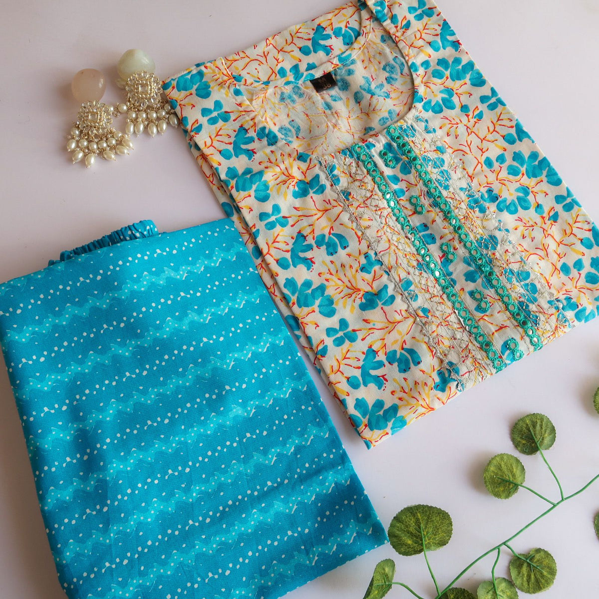 Sky Blue flowers Slim Fit Suit Set